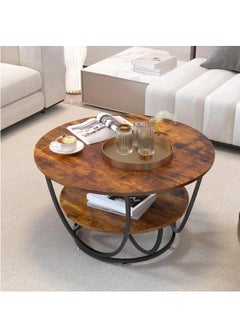 Wooden Twist Wooden Twist Round Coffee Table with Marble Top Like Finish Stylish 2-Tier Design  - Image 4