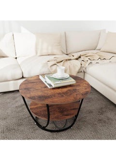 Wooden Twist Wooden Twist Round Coffee Table with Marble Top Like Finish Stylish 2-Tier Design  - Image 5