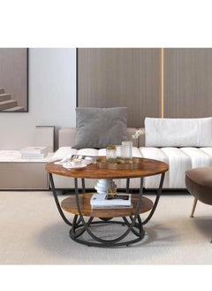 Wooden Twist Wooden Twist Round Coffee Table with Marble Top Like Finish Stylish 2-Tier Design  - Image 2