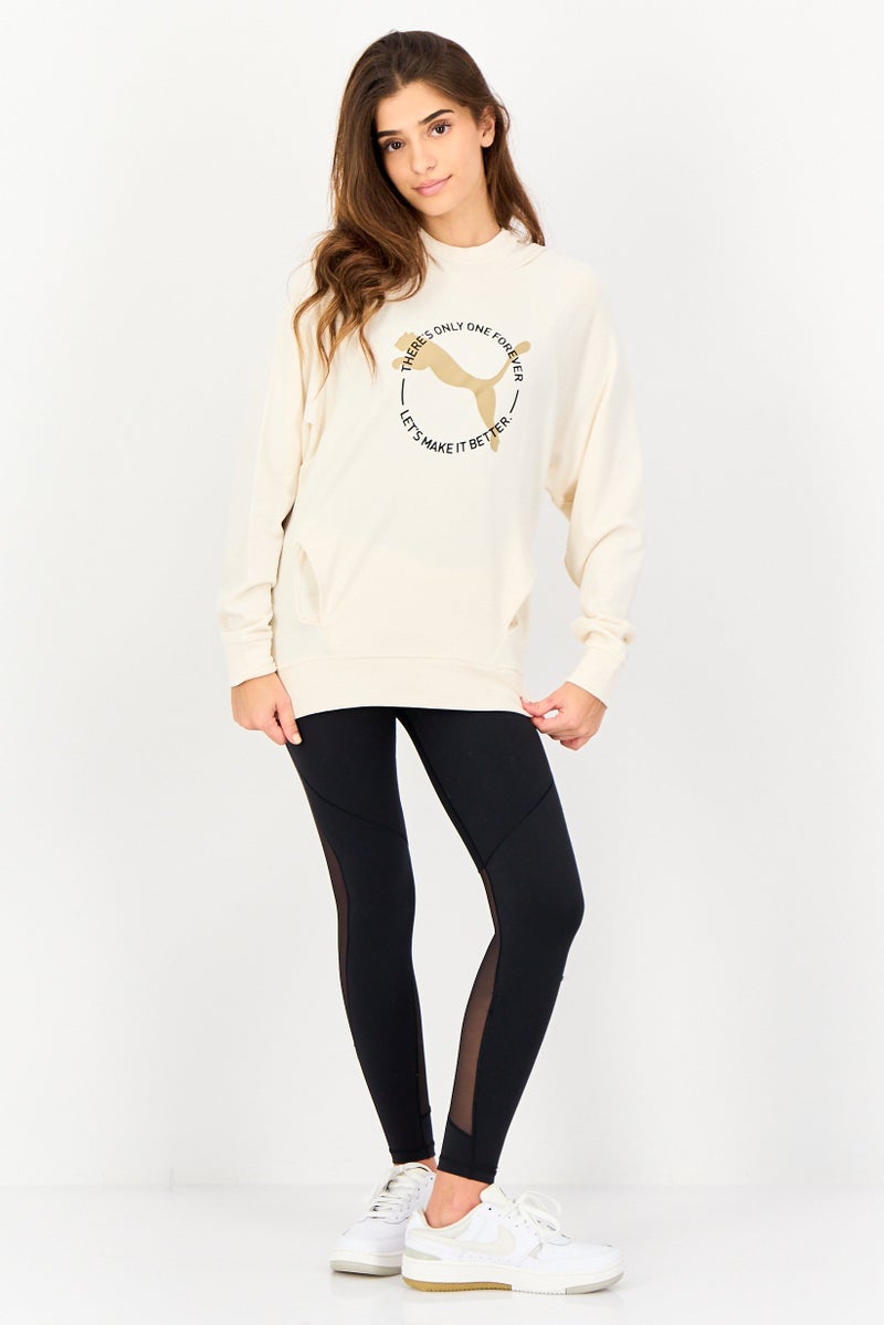 PUMA هودي خارجي طويل الأكمام للنساء، بيج - Image 4