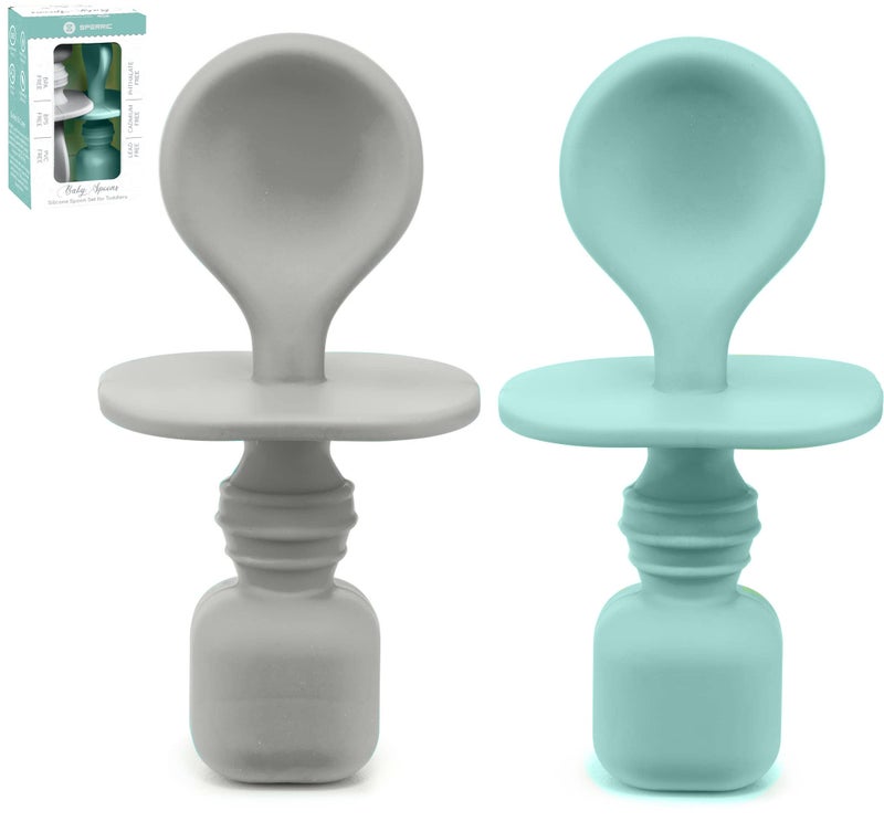 SPERRIC Silicone Baby Spoons for Baby Led Weaning 2Pack First Stage Baby Feeding Spoon Set Gum Friendly BPA Lead Phthalate and Plastic Free Great Gift Set Light BlueCool Gray