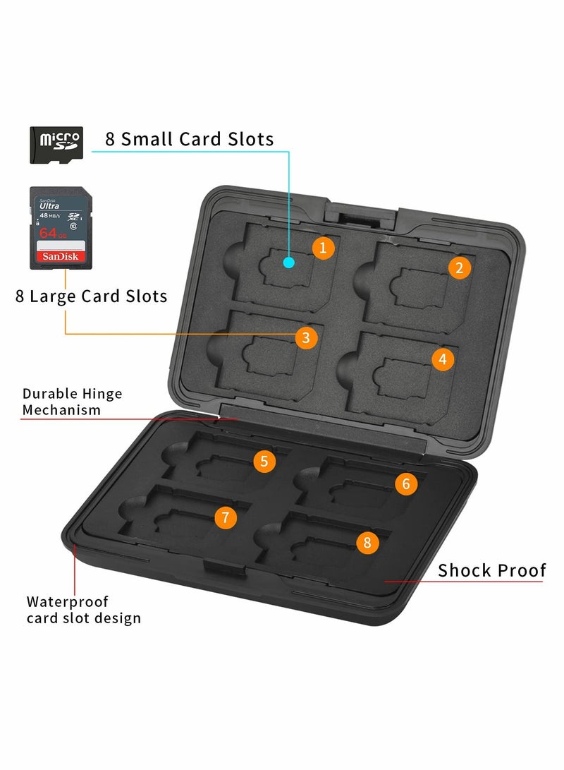 Micro SD Card Holder Case, Waterproof SD Card Storage Box Memory Card Case Holder Box with 8 Slots Aluminum Shock Resistant Carrying Box Holder for SD SDHC MMC Micro SD TF Cards (Black)  - Image 2