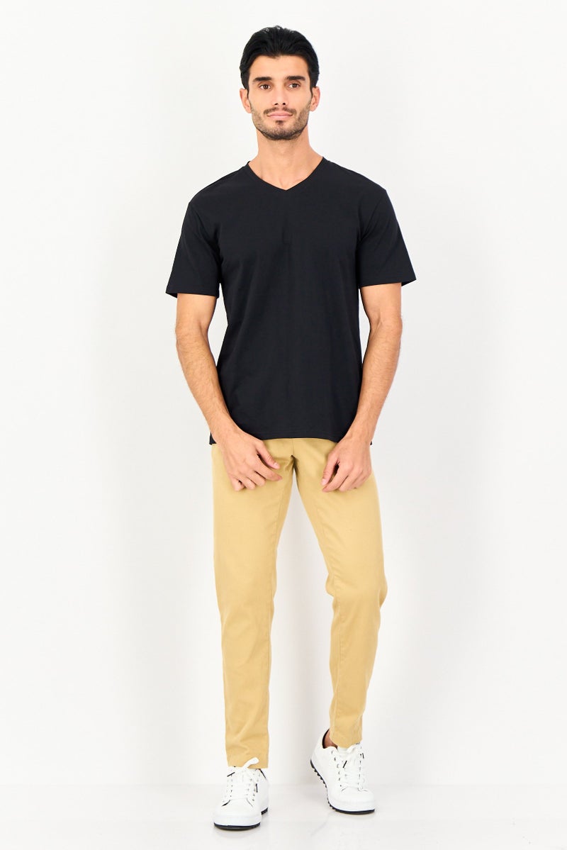 Algspar تي شيرت قصير الأكمام للرجال على شكل حرف V، أسود - Image 4