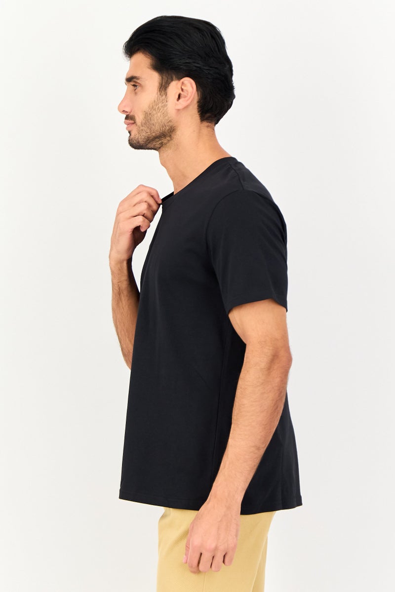 Algspar تي شيرت قصير الأكمام للرجال على شكل حرف V، أسود - Image 3