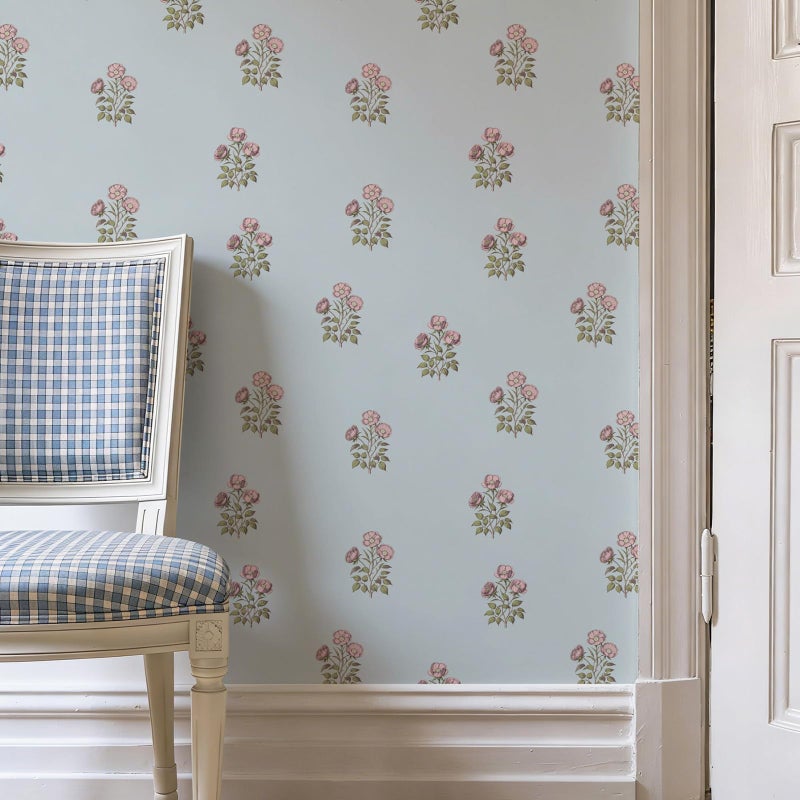 LUKUUI 17.3" x 78.7" Vintage Blue Floral Wallpaper Peel and Stick Boho Wallpaper Removable Waterproof Rose Pattern Contact Paper for Bedroom, Bathroom, Home Wall - Image 4