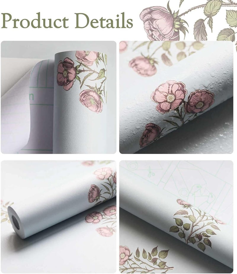 LUKUUI 17.3" x 78.7" Vintage Blue Floral Wallpaper Peel and Stick Boho Wallpaper Removable Waterproof Rose Pattern Contact Paper for Bedroom, Bathroom, Home Wall - Image 2