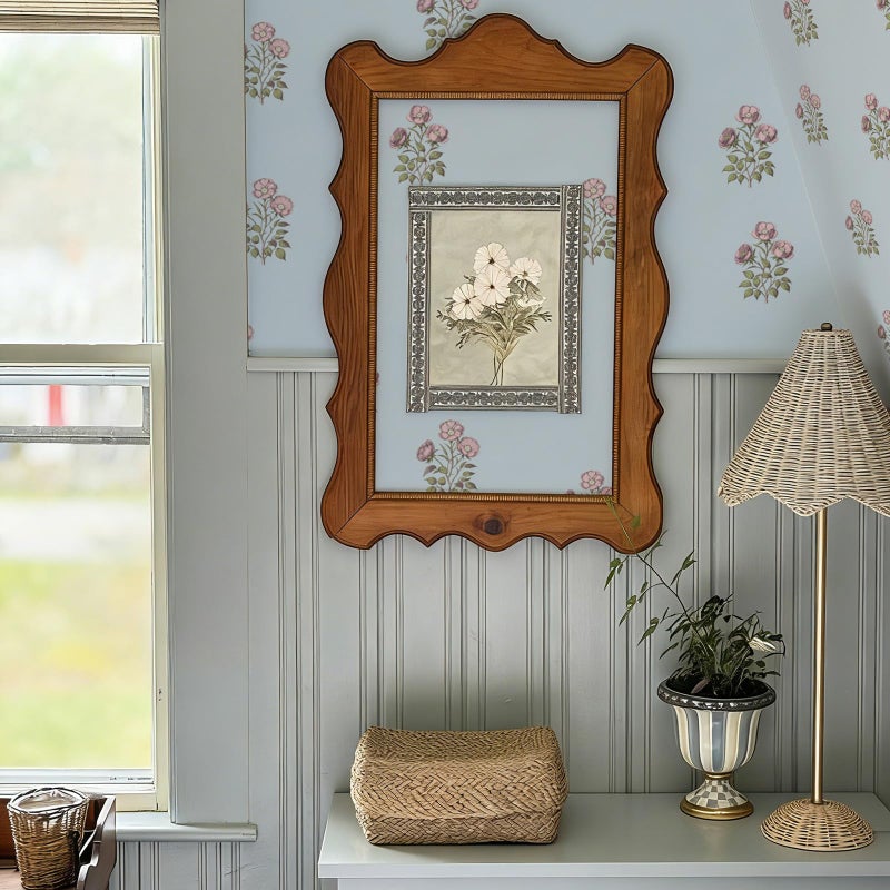 LUKUUI 17.3" x 78.7" Vintage Blue Floral Wallpaper Peel and Stick Boho Wallpaper Removable Waterproof Rose Pattern Contact Paper for Bedroom, Bathroom, Home Wall - Image 1