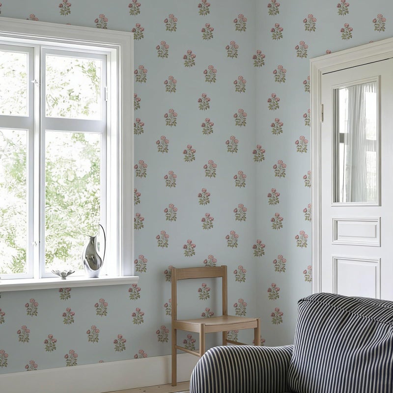 LUKUUI 17.3" x 78.7" Vintage Blue Floral Wallpaper Peel and Stick Boho Wallpaper Removable Waterproof Rose Pattern Contact Paper for Bedroom, Bathroom, Home Wall - Image 5