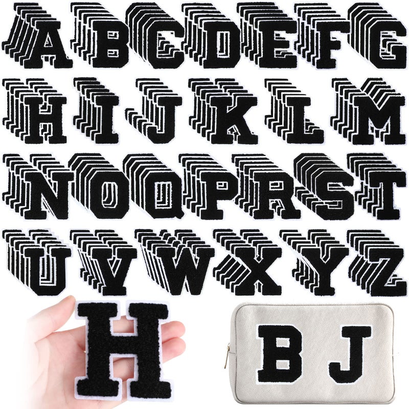 Jutom 156 Pieces Chenille Letter Patches Iron on Bulk Large 32 h x 24 w College Letters Patches Clothing Embroidered Trimmed Preppy Alphabet for Letterman Jackets Jeans Black