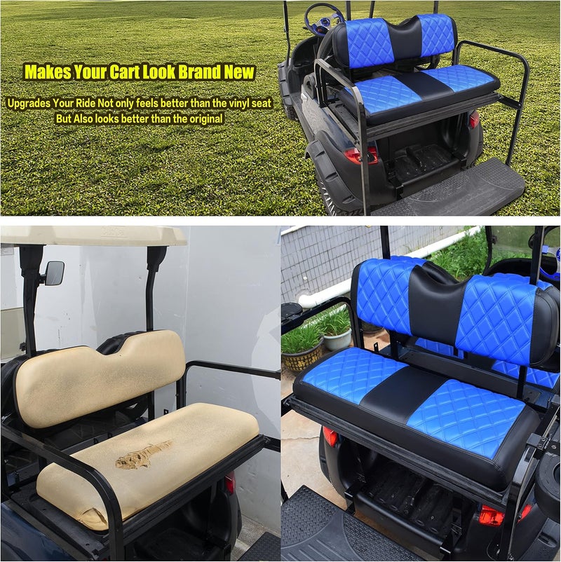 NOKINS Golf Cart RS Type Diamond Seat Cover Kit - Blue & Black Vinyl - Image 3