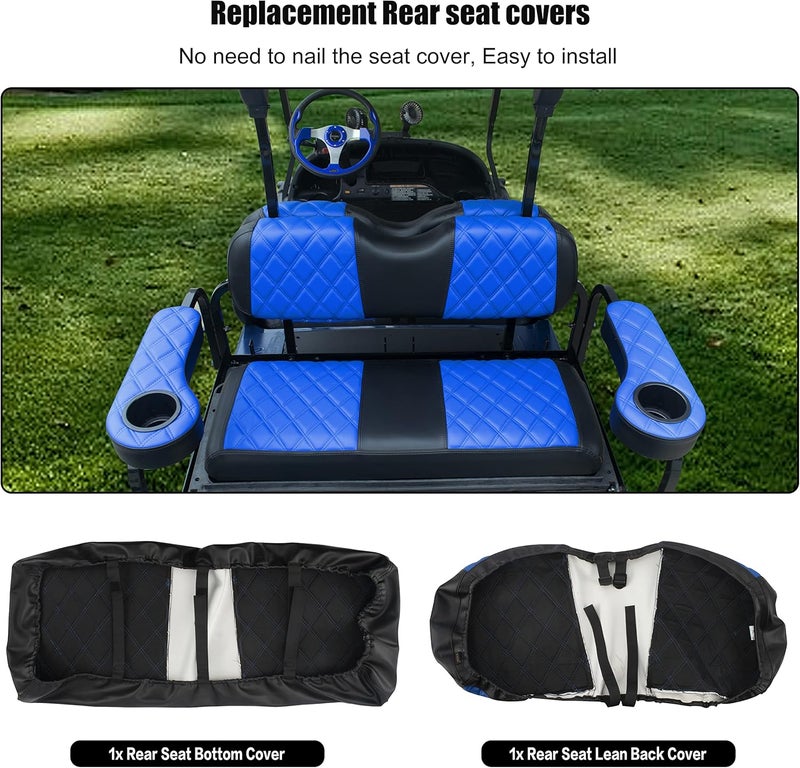 NOKINS Golf Cart RS Type Diamond Seat Cover Kit - Blue & Black Vinyl - Image 2