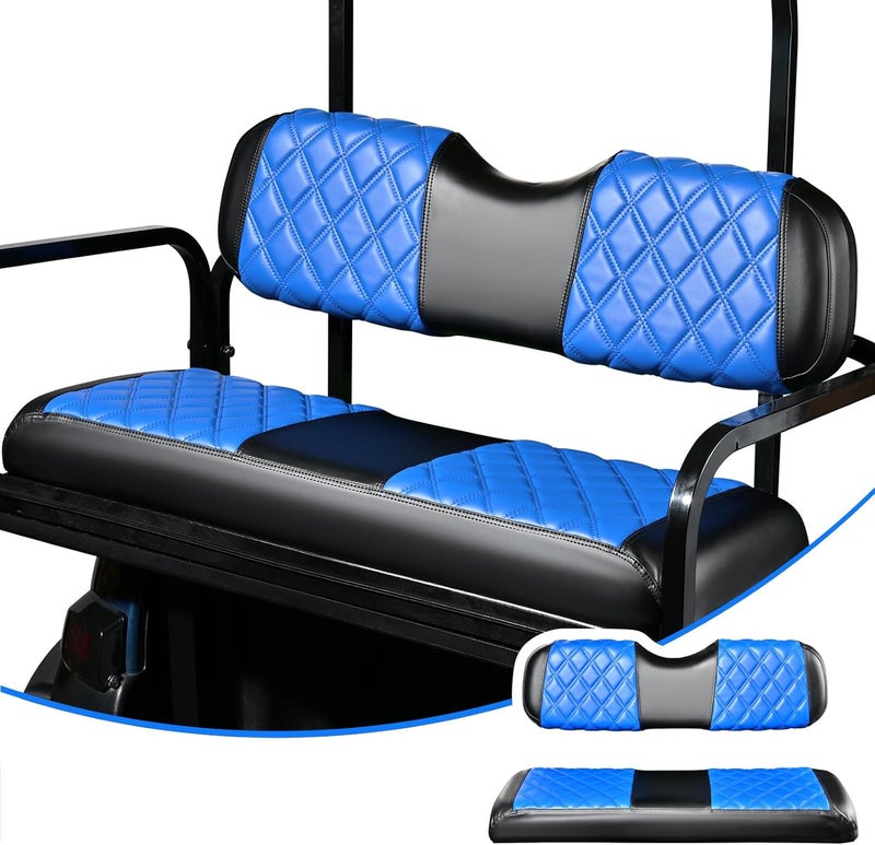NOKINS Golf Cart RS Type Diamond Seat Cover Kit - Blue & Black Vinyl - Image 1