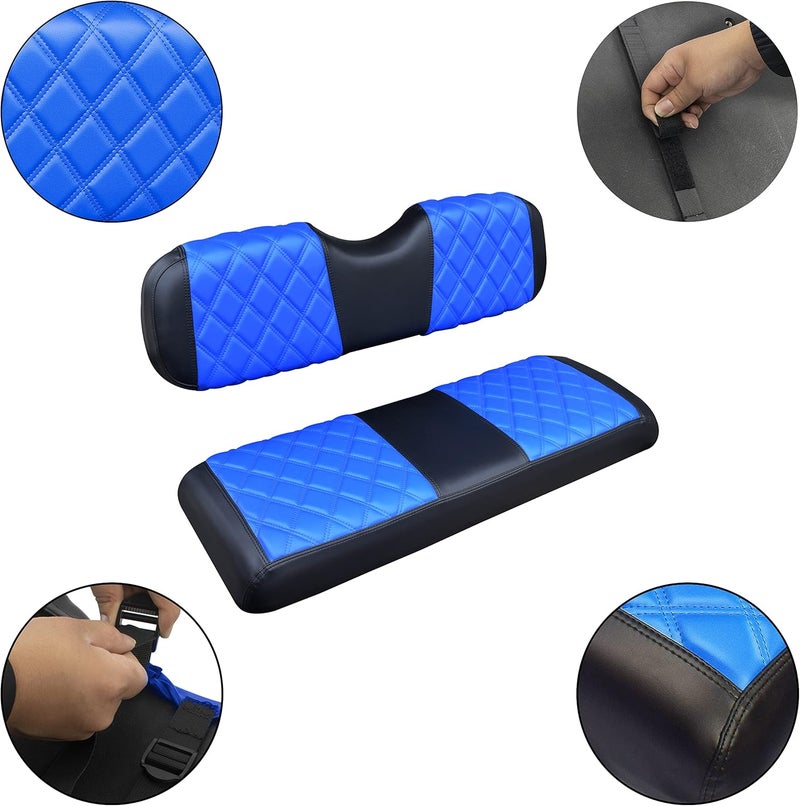 NOKINS Golf Cart RS Type Diamond Seat Cover Kit - Blue & Black Vinyl - Image 4