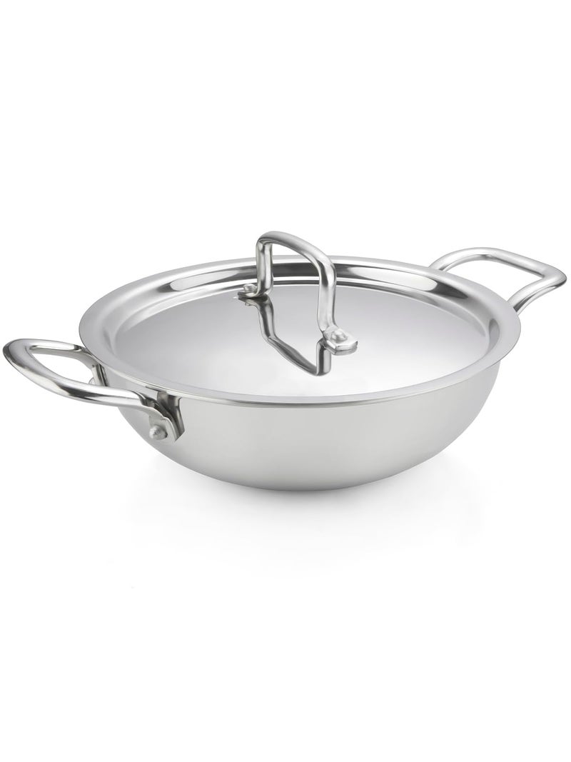Home Pro HOME-PRO Triply Stainless Steel Kadhai 22cm Diameter with lid 2.1L Capacity (Triply, Induction Bottom) - Image 1