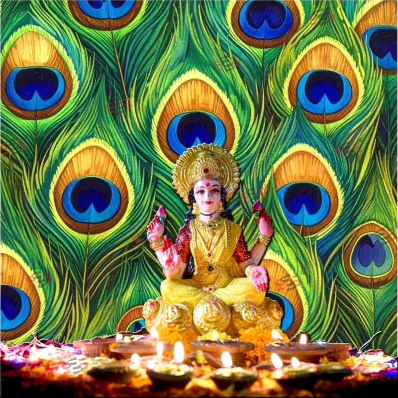 S2S قماش خلفية ريش لتزيين البوجا التقليدي، قماش تزيين خلفية | قماش ستارة للمهرجانات والفعاليات والمناسبات - (5 × 5 قدم) - Image 3