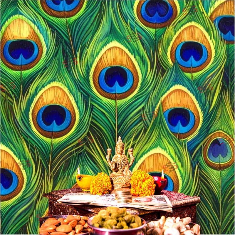 S2S قماش خلفية ريش لتزيين البوجا التقليدي، قماش تزيين خلفية | قماش ستارة للمهرجانات والفعاليات والمناسبات - (5 × 5 قدم) - Image 4