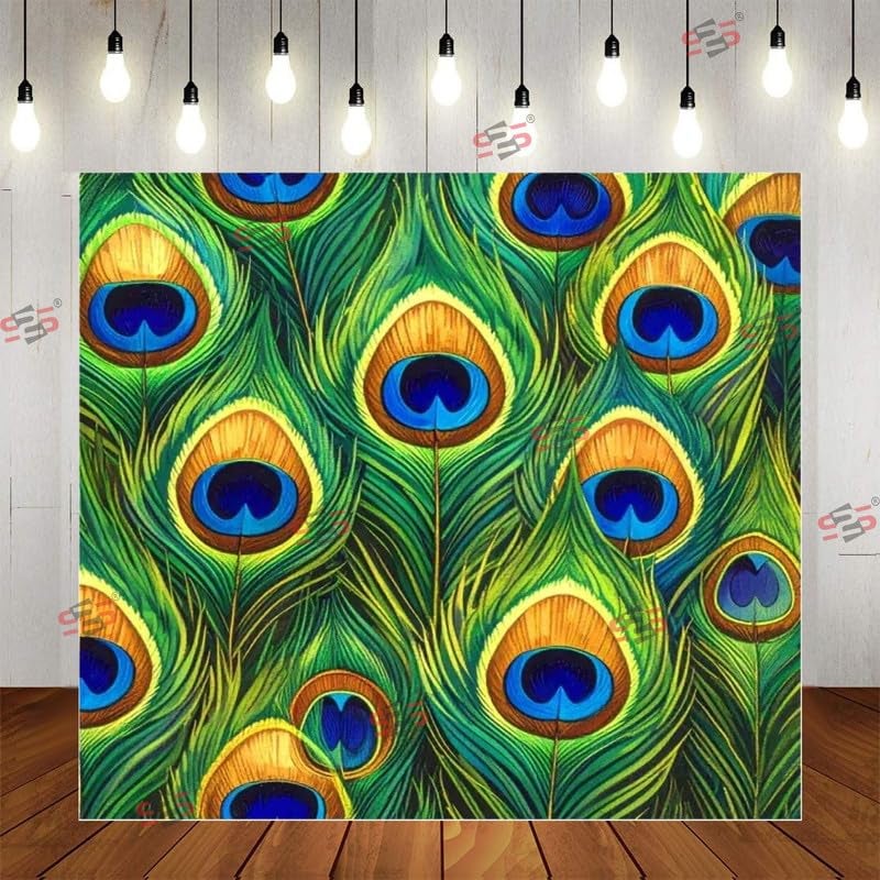 S2S قماش خلفية ريش لتزيين البوجا التقليدي، قماش تزيين خلفية | قماش ستارة للمهرجانات والفعاليات والمناسبات - (5 × 5 قدم) - Image 1