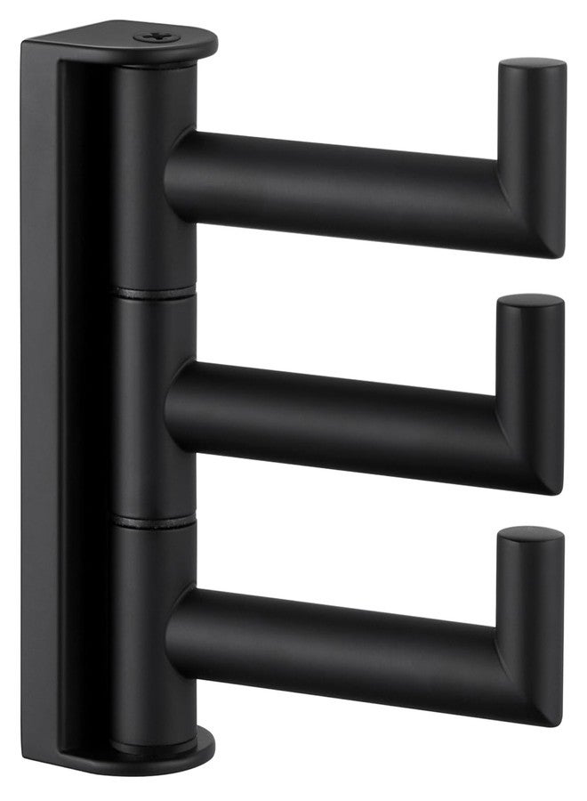 APLusee Swivel Towel Hook, 304 Stainless Steel Foldable Clothes Hook with Multi Three Rotating Arm, Flexible Bathroom Kitchen Storage Hanger Wall Mounted, Matte Black - Image 1