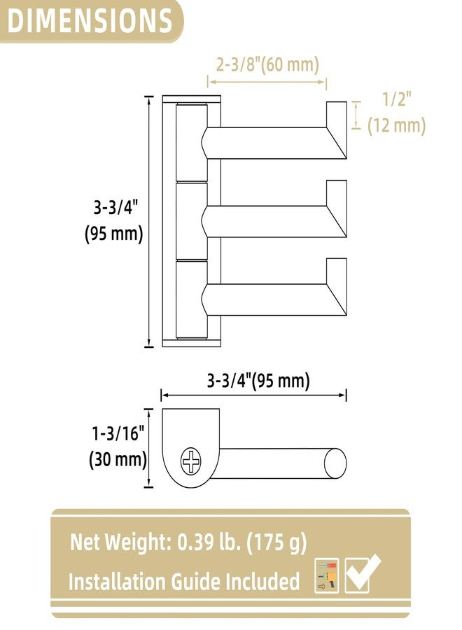 APLusee Swivel Towel Hook, 304 Stainless Steel Foldable Clothes Hook with Multi Three Rotating Arm, Flexible Bathroom Kitchen Storage Hanger Wall Mounted, Matte Black - Image 2