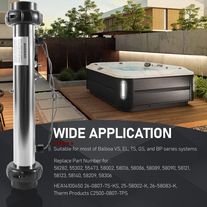 Bzsunway بديل Bzsunway لعنصر سخان حوض الاستحمام بالبو 58083 25-175-1010 VS مجموعة سخان السبا، 5.5KW، 220V مناسب لأنظمة التحكم بالبو BP و VS و EL2001 - Image 4