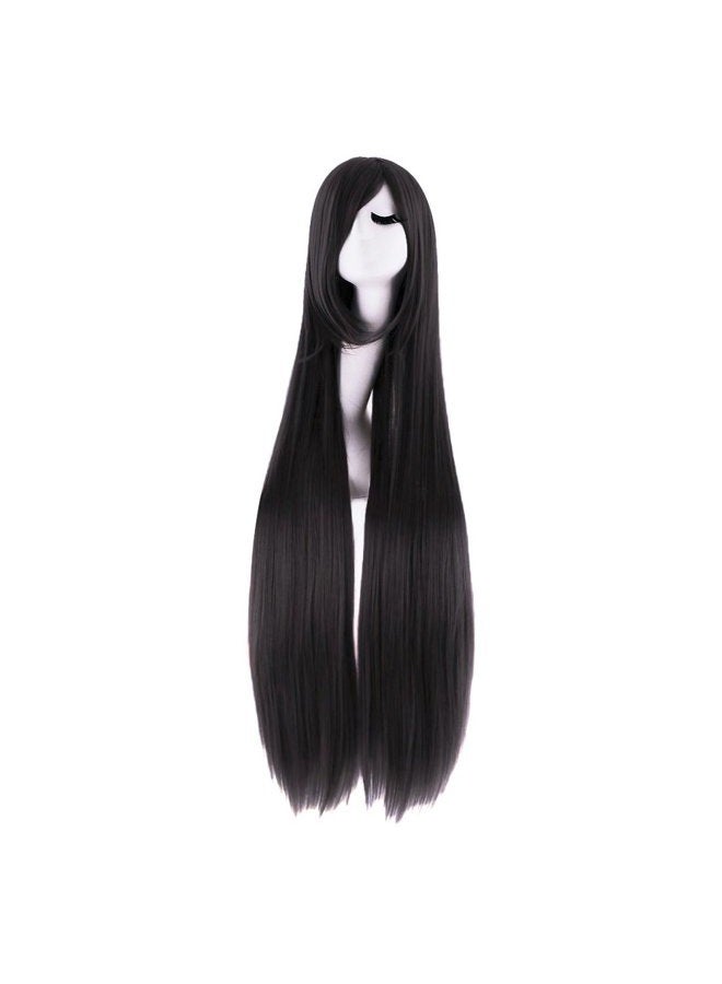 MapofBeauty 40" 100cm Oblique Bangs Anime Costume Long Straight Cosplay Wig Party Wig (Black) - Image 1
