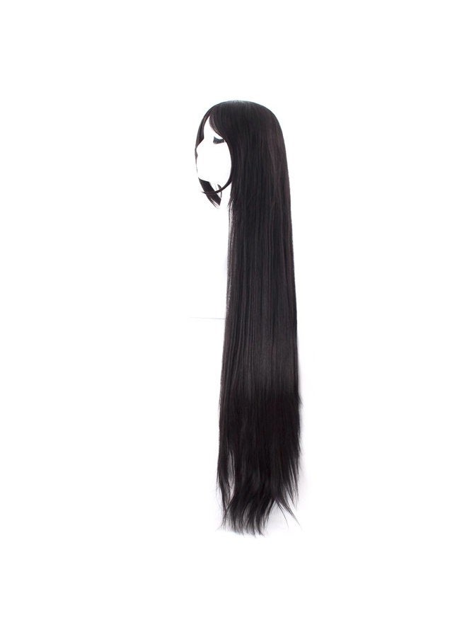 MapofBeauty 40" 100cm Oblique Bangs Anime Costume Long Straight Cosplay Wig Party Wig (Black) - Image 2