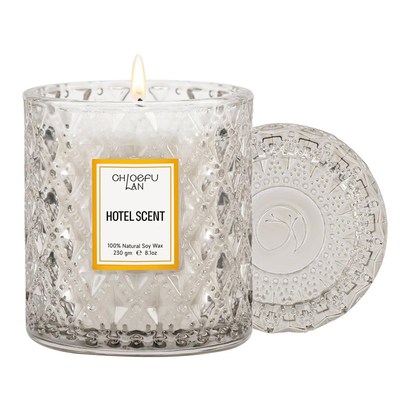 Chloefu LAN Hotel Scented Candle Natural Essential Oil, Luxury Scented Soy Jar Candle Gifts, Highly Scented, 8.1oz, Unique Blend to Promote Sleep & Relieve Stress - Image 1