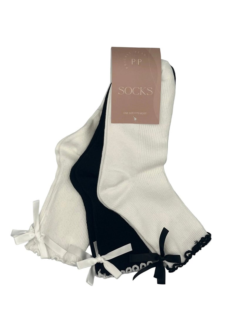 Prickly Pear 3 pack of Scallop Edge Bow Crew Socks - Image 3