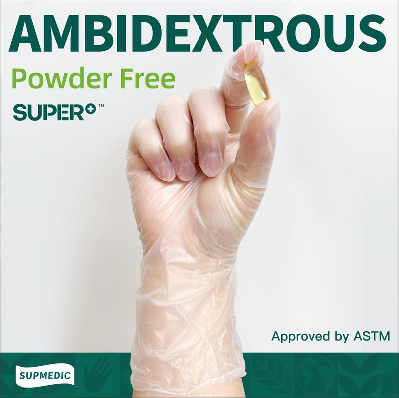 Supmedic Vinyl Disposable Exam Gloves, Clear 4 Mil Powder-Free Latex-Free Medical Food-Safe Cooking Cleaning Glove, 100 Pcs (X-Large) - Image 3