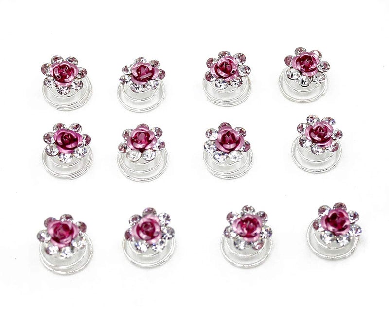 24 Pcs Bridal Wedding Rhinstone Spiral Twist Screw Hair Pins Rose Flower Hair Clips Spiral Bobby Pins Hair Bun Styling Tool Hair Accessories Pink