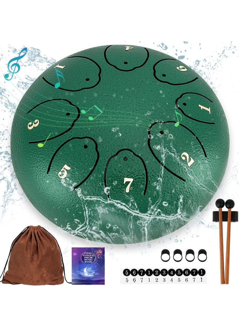 Generic Steel Tongue Drum: 6 Inch 8 Notes Rain Drum for Outdoor Use, Hang Drum Instrument, Handpan Drum for Kids, Sound Healing Meditation (Emerald)  - Image 1