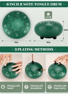 Generic Steel Tongue Drum: 6 Inch 8 Notes Rain Drum for Outdoor Use, Hang Drum Instrument, Handpan Drum for Kids, Sound Healing Meditation (Emerald)  - Image 2