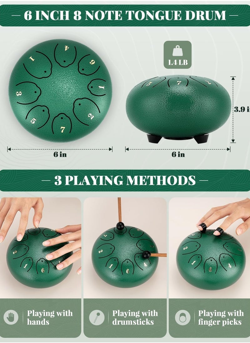 Generic Steel Tongue Drum: 6 Inch 8 Notes Rain Drum for Outdoor Use, Hang Drum Instrument, Handpan Drum for Kids, Sound Healing Meditation (Emerald)  - Image 2