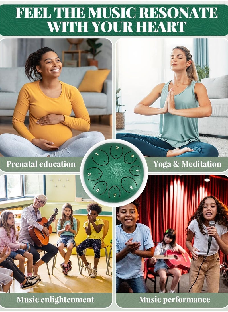 Generic Steel Tongue Drum: 6 Inch 8 Notes Rain Drum for Outdoor Use, Hang Drum Instrument, Handpan Drum for Kids, Sound Healing Meditation (Emerald)  - Image 5