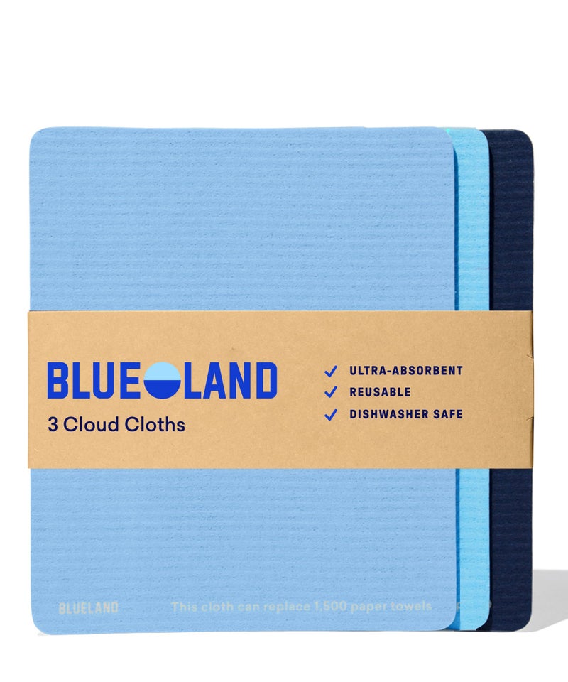 BLUELAND Cloud Cloth, 3-Pack, Reuseable Paper Towel Replacement, Natural Swedish Dish Kitchen Sponge - Image 1