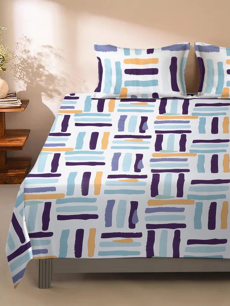 MODEFE Off White Microfiber Supersoft Printed Double Bedsheet with 2 Pillowcovers 90x100 Inch - Image 2