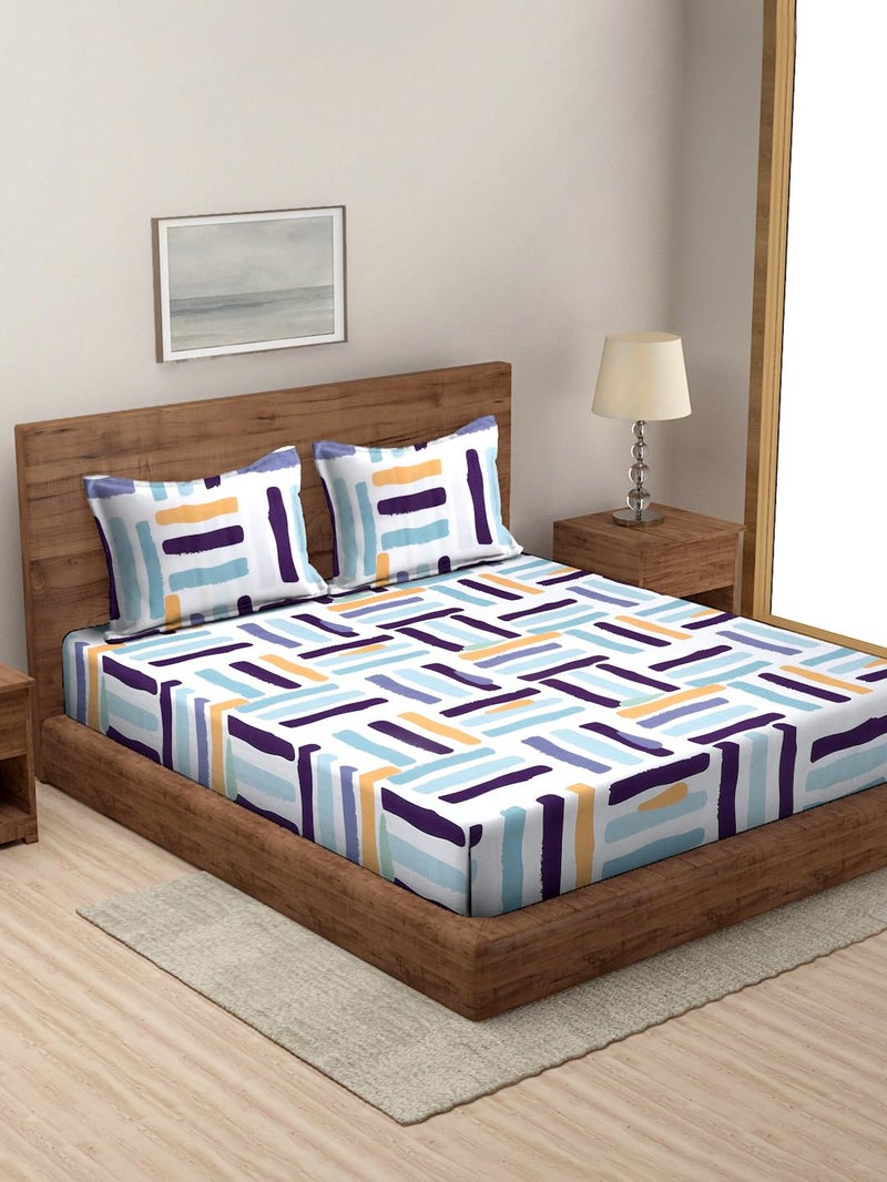 MODEFE Off White Microfiber Supersoft Printed Double Bedsheet with 2 Pillowcovers 90x100 Inch - Image 1