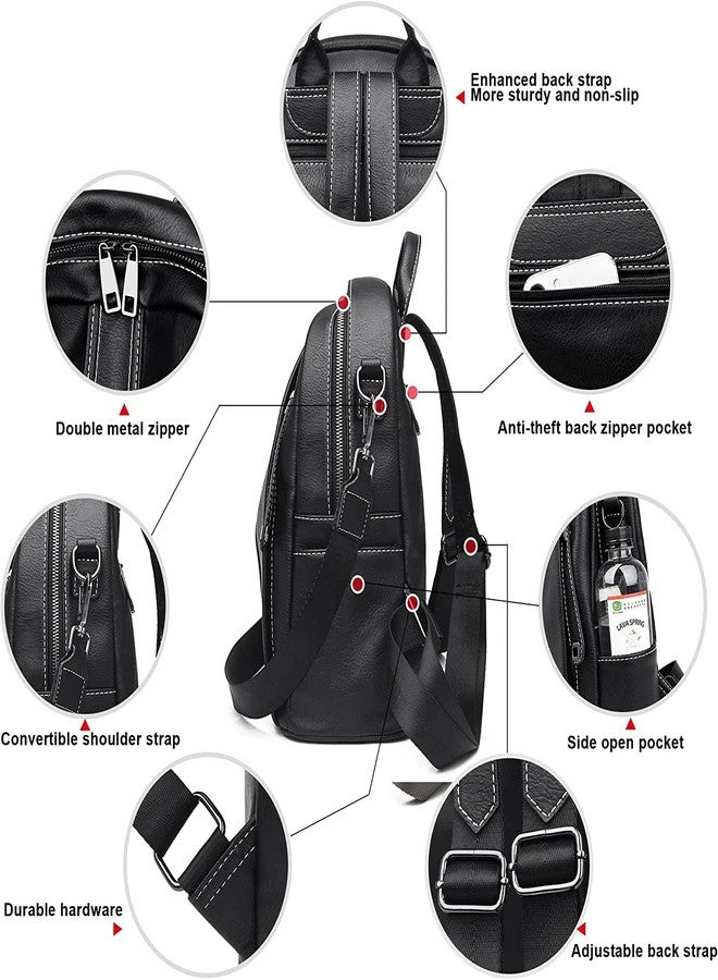 TrueArch Women's PU Leather Stylish and Trending Backpack Office Travel Anti Theft Backpack Purse for Women & Causal Bags (Black) - Image 3