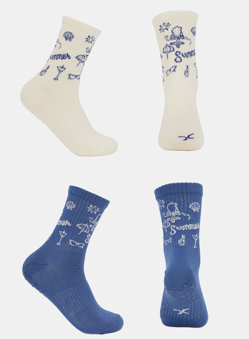 Carina Printed Grip Socks - 2 Pairs - Image 1