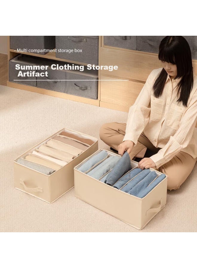 Eachy Clothes And Pants Storage Box, Wardrobe Organizer, Compartmentalized Denim Storage Container, Beige - 7 Compartments - Image 4