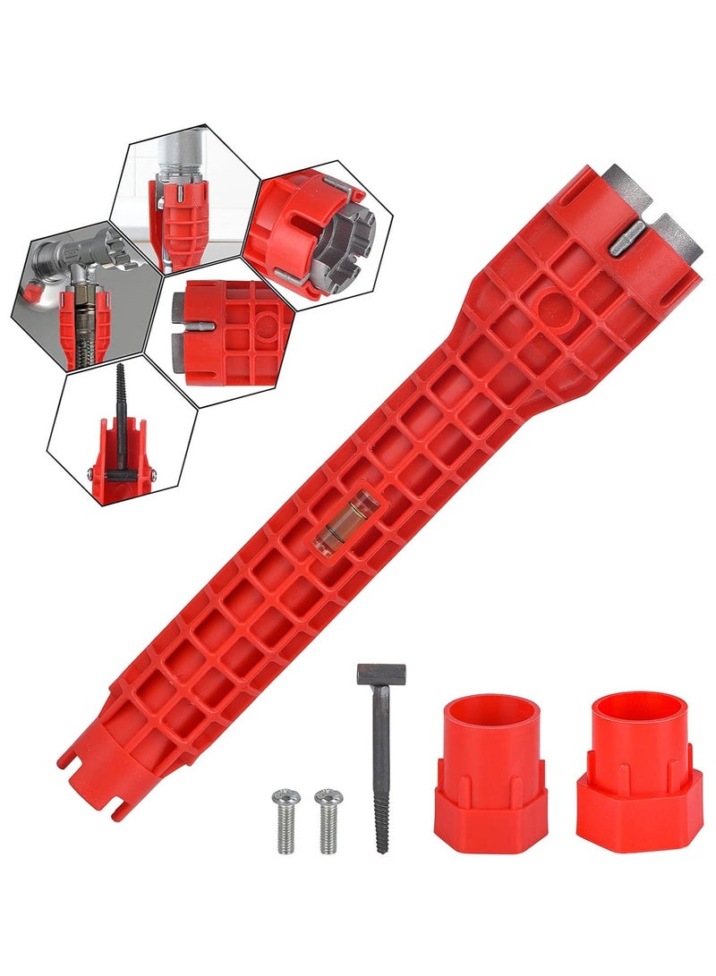8-in-1 Faucet and Sink Wrench – Multi-Functional Sink Installer Tool for Bathroom, Kitchen, Toilet Bowl Plumbing – Faucet Nut & Supply Line Wrench with Spirit Level - Image 1