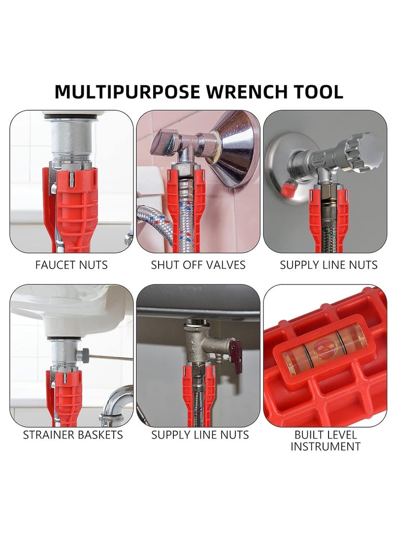 8-in-1 Faucet and Sink Wrench – Multi-Functional Sink Installer Tool for Bathroom, Kitchen, Toilet Bowl Plumbing – Faucet Nut & Supply Line Wrench with Spirit Level - Image 2