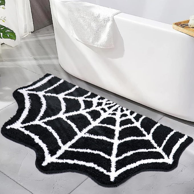 SPIDER WEB BATH MAT 3120 HALLOWEEN BATH MAT NONSLIP RUGS SPIDERWEB RUG MACHINE WASHABLE GOTH AREA RUGS GOTHIC RUG FOR FRONT DOOR BEDROOM LIVING HOME BLACK