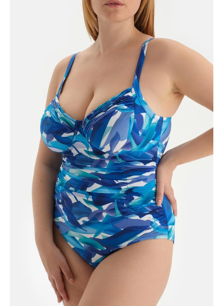 داجي Blue Corseted Shapewear Swimsuit