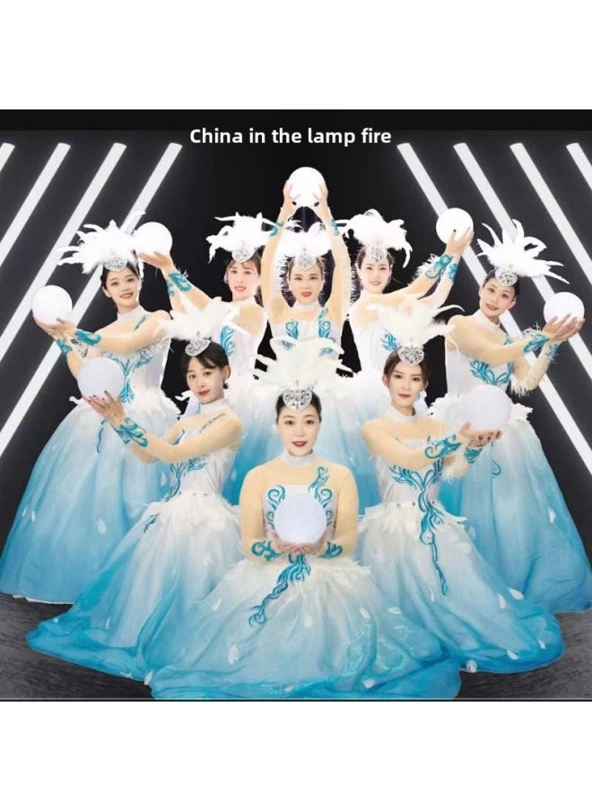 Chinese Lanterns In The Light Ball Glowing Ball Lamp Dance Performance Props Stage Performance Chorus Holding Lamp In Hand-Color:White Crystal Shell Yellow Light-Specifications:10cm Ball Light Wrist Style (with Wrist Strap)