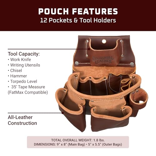 Occidental Leather حقيبة أدوات برو 3 جيوب من أوكسيدنتال ليذر مع حامل شريط - كافيه - 12 جيب وحامل أدوات - مصنوعة في الولايات المتحدة - Image 3