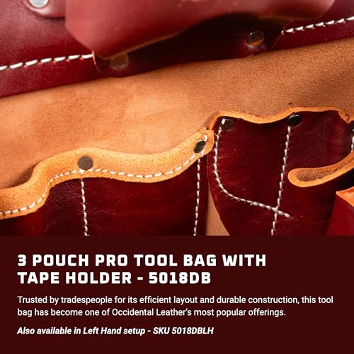 Occidental Leather حقيبة أدوات برو 3 جيوب من أوكسيدنتال ليذر مع حامل شريط - كافيه - 12 جيب وحامل أدوات - مصنوعة في الولايات المتحدة - Image 2