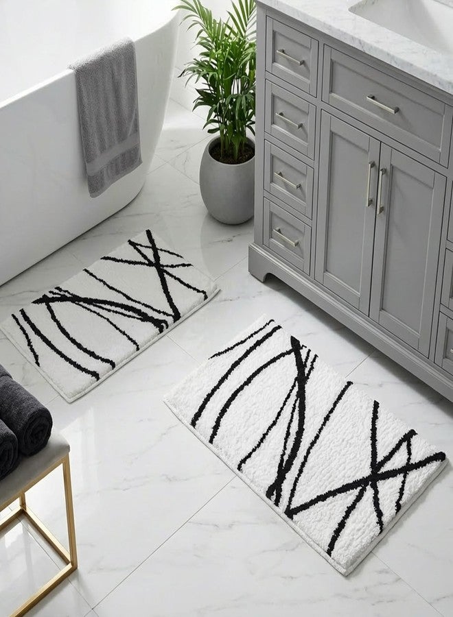 Tititex Luxury White Black Curve Line Bathroom Rug Set, 20x32 inch + 16x24 inch 2 pcs Extra Soft and Absorbent Microfiber Bath Rugs, Non-Slip Plush Shaggy Carpet,Mats for Floor, Tub and Shower - Image 1