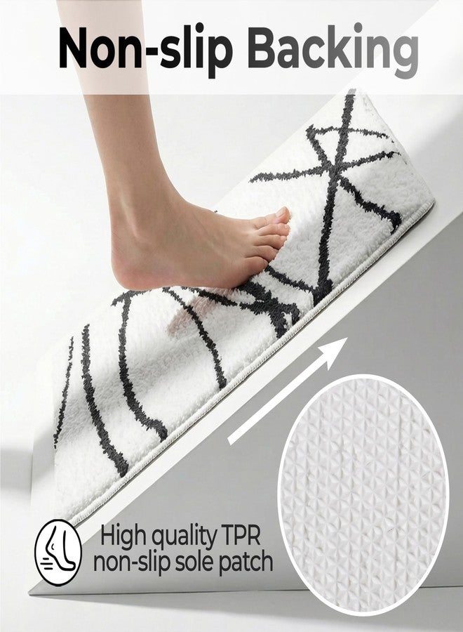 Tititex Luxury White Black Curve Line Bathroom Rug Set, 20x32 inch + 16x24 inch 2 pcs Extra Soft and Absorbent Microfiber Bath Rugs, Non-Slip Plush Shaggy Carpet,Mats for Floor, Tub and Shower - Image 4