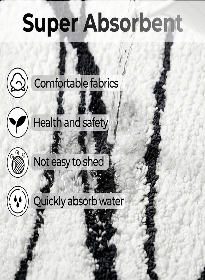 Tititex Luxury White Black Curve Line Bathroom Rug Set, 20x32 inch + 16x24 inch 2 pcs Extra Soft and Absorbent Microfiber Bath Rugs, Non-Slip Plush Shaggy Carpet,Mats for Floor, Tub and Shower - Image 3
